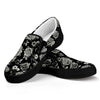 Monochrome Rose Floral Pattern Print Black Slip On Sneakers