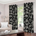 Monochrome Rose Floral Pattern Print Dimout Grommet Curtains