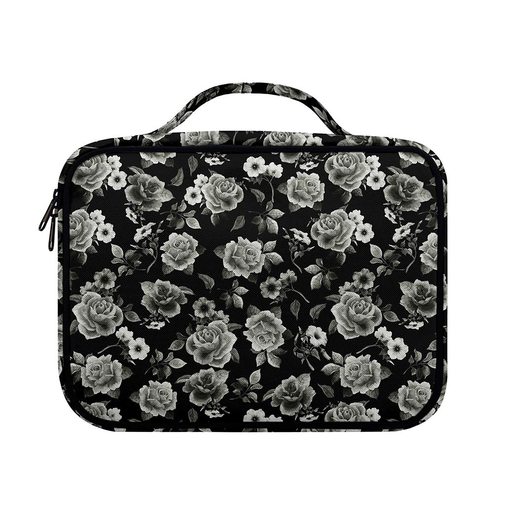 Monochrome Rose Floral Pattern Print Briefcase Bible Bag