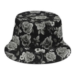 Monochrome Rose Floral Pattern Print Bucket Hat