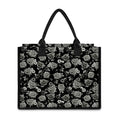 Monochrome Rose Floral Pattern Print Canvas Tote Bag