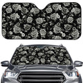 Monochrome Rose Floral Pattern Print Car Windshield Sun Shade