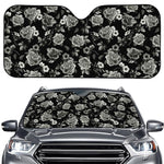 Monochrome Rose Floral Pattern Print Car Windshield Sun Shade