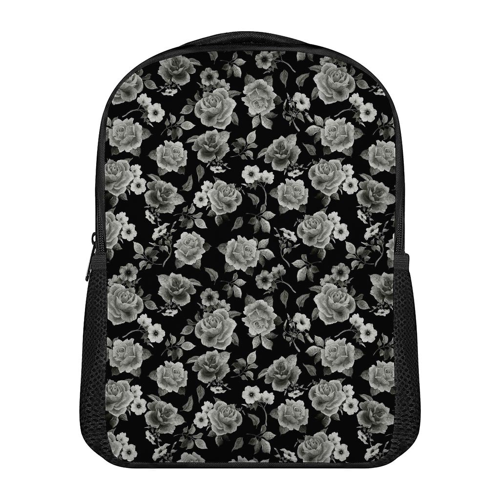 Monochrome Rose Floral Pattern Print Casual Backpack