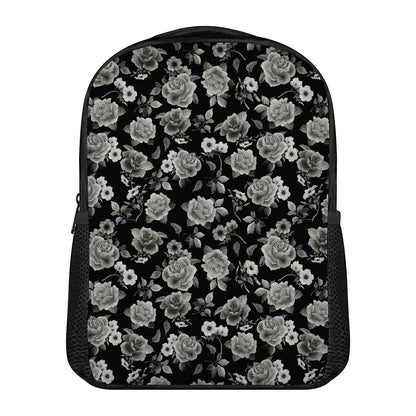 Monochrome Rose Floral Pattern Print Casual Backpack