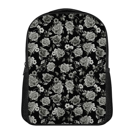 Monochrome Rose Floral Pattern Print Casual Backpack