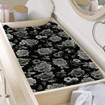 Monochrome Rose Floral Pattern Print Changing Pad Cover