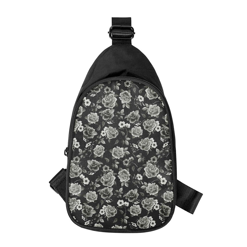 Monochrome Rose Floral Pattern Print Chest Bag