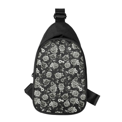 Monochrome Rose Floral Pattern Print Chest Bag