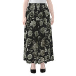 Monochrome Rose Floral Pattern Print Chiffon Maxi Skirt