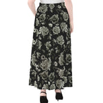 Monochrome Rose Floral Pattern Print Chiffon Maxi Skirt
