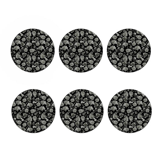 Monochrome Rose Floral Pattern Print Coaster Set