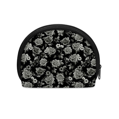Monochrome Rose Floral Pattern Print Coin Purse