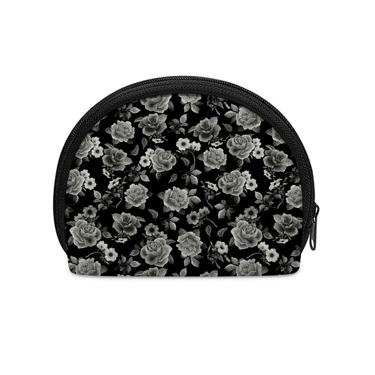 Monochrome Rose Floral Pattern Print Coin Purse
