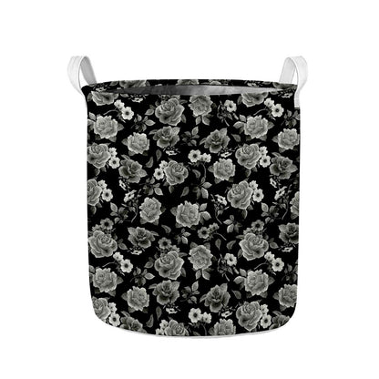 Monochrome Rose Floral Pattern Print Collapsible Laundry Basket