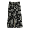 Monochrome Rose Floral Pattern Print Cotton Front Slit Maxi Skirt