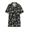 Monochrome Rose Floral Pattern Print Cotton Hawaiian Shirt