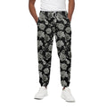Monochrome Rose Floral Pattern Print Cotton Sweatpants