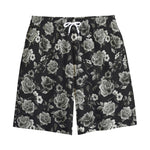Monochrome Rose Floral Pattern Print Cotton Shorts