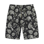 Monochrome Rose Floral Pattern Print Cotton Shorts