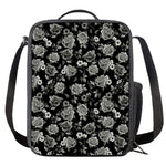 Monochrome Rose Floral Pattern Print Crossbody Lunch Bag