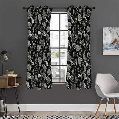 Monochrome Rose Floral Pattern Print Curtain