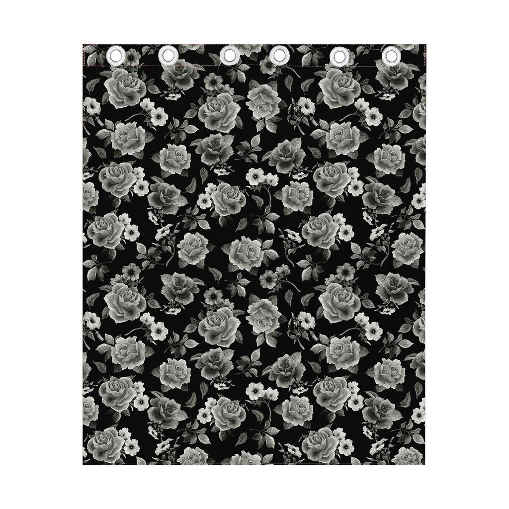 Monochrome Rose Floral Pattern Print Curtain