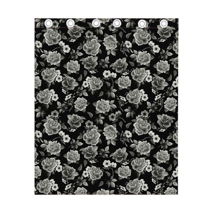 Monochrome Rose Floral Pattern Print Curtain