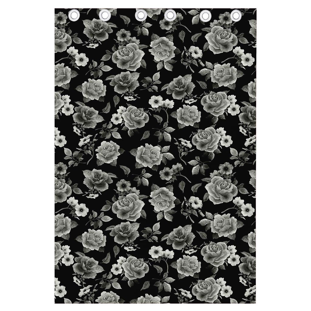 Monochrome Rose Floral Pattern Print Curtain