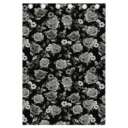 Monochrome Rose Floral Pattern Print Curtain