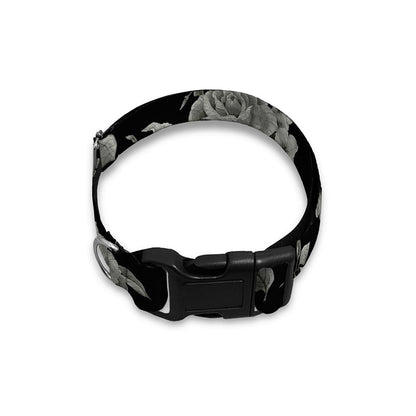 Monochrome Rose Floral Pattern Print Dog Collar