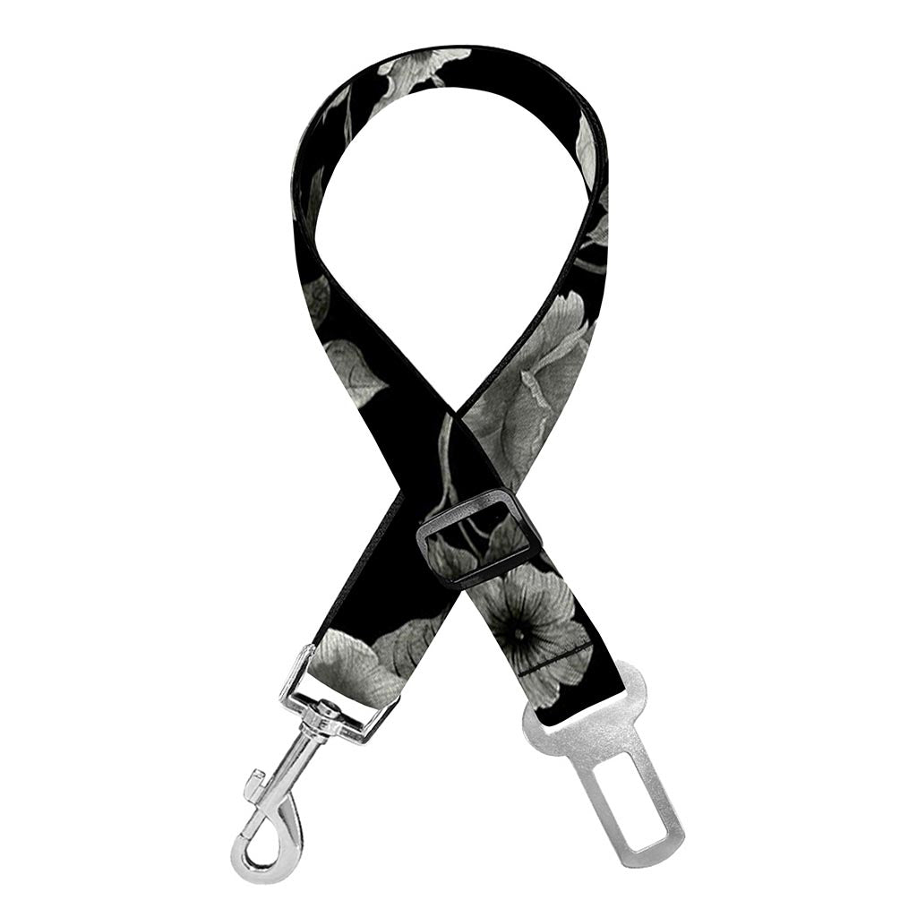 Monochrome Rose Floral Pattern Print Dog Seat Belt