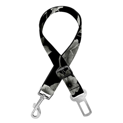 Monochrome Rose Floral Pattern Print Dog Seat Belt