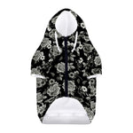 Monochrome Rose Floral Pattern Print Dog Zip Up Hoodie