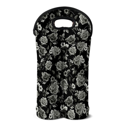 Monochrome Rose Floral Pattern Print Double Neoprene Wine Tote