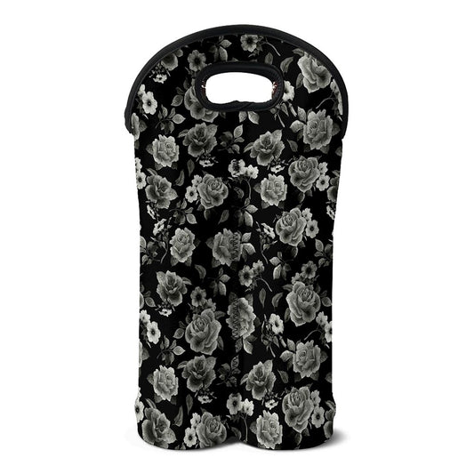 Monochrome Rose Floral Pattern Print Double Neoprene Wine Tote
