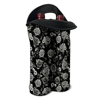 Monochrome Rose Floral Pattern Print Double Neoprene Wine Tote