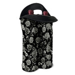 Monochrome Rose Floral Pattern Print Double Neoprene Wine Tote