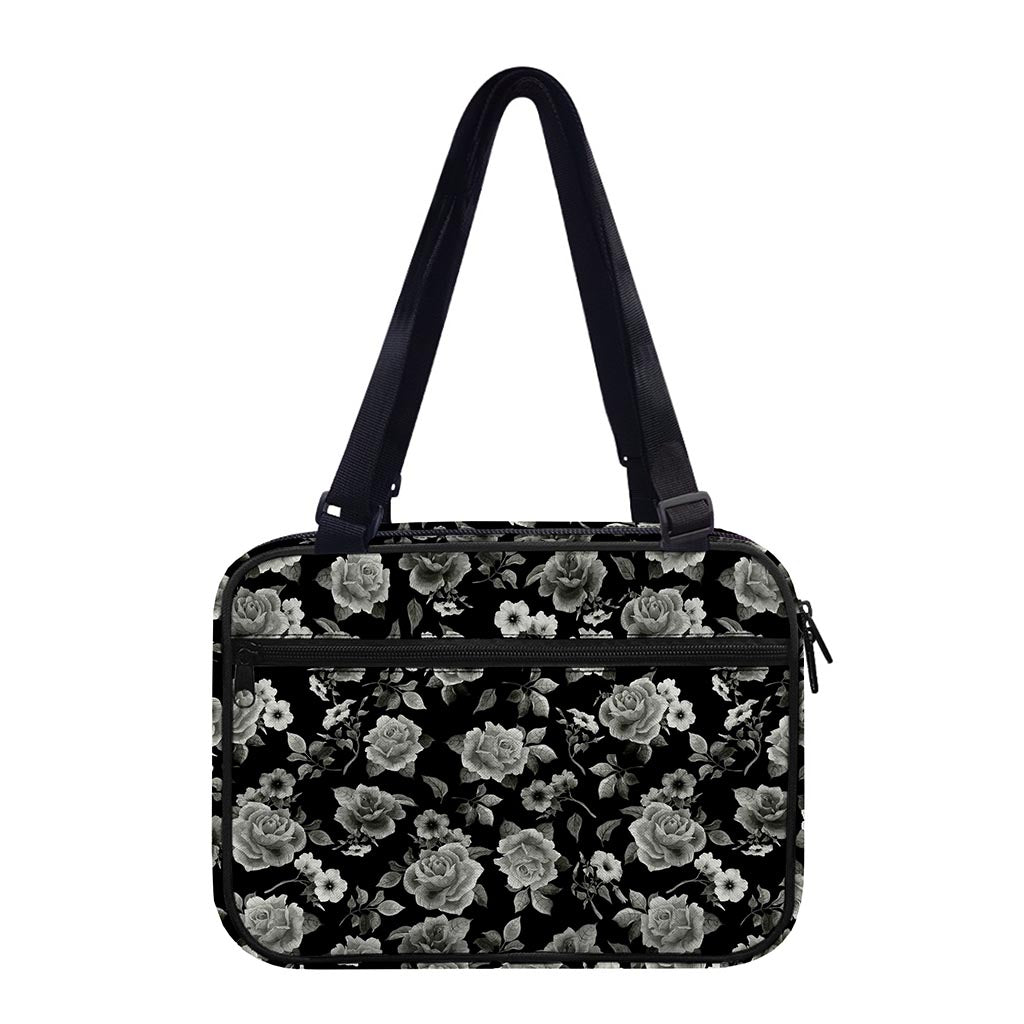 Monochrome Rose Floral Pattern Print Double Strap Bible Bag