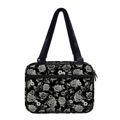 Monochrome Rose Floral Pattern Print Double Strap Bible Bag