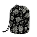 Monochrome Rose Floral Pattern Print Drawstring Makeup Bag