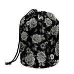 Monochrome Rose Floral Pattern Print Drawstring Makeup Bag