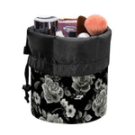 Monochrome Rose Floral Pattern Print Drawstring Makeup Bag