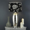 Monochrome Rose Floral Pattern Print Drum Lamp Shade
