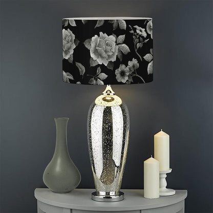 Monochrome Rose Floral Pattern Print Drum Lamp Shade