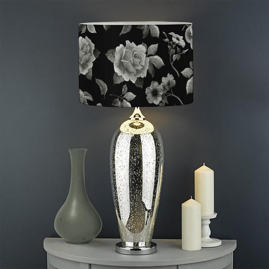 Monochrome Rose Floral Pattern Print Drum Lamp Shade