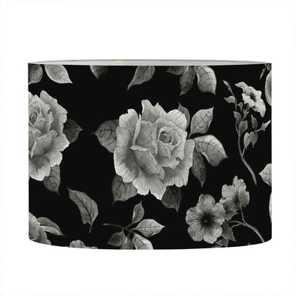 Monochrome Rose Floral Pattern Print Drum Lamp Shade