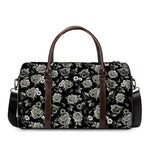 Monochrome Rose Floral Pattern Print Duffle Bag