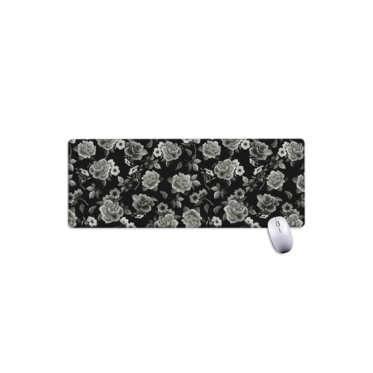 Monochrome Rose Floral Pattern Print Extended Mouse Pad