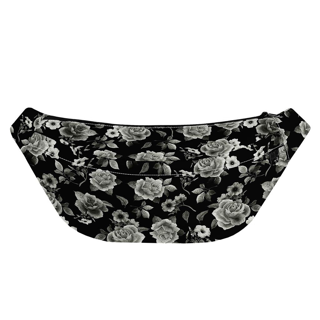 Monochrome Rose Floral Pattern Print Fanny Pack